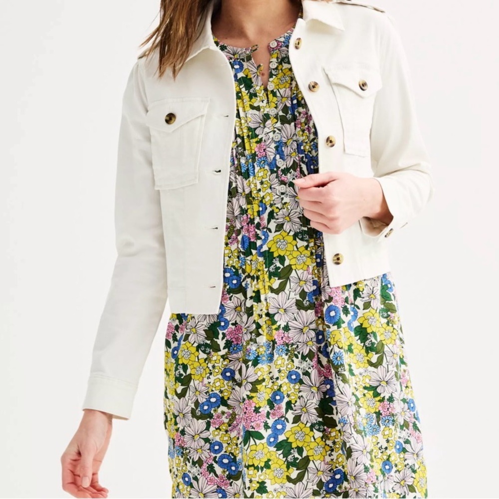 Sonoma White Cotton Button-Front Jean Jacket
